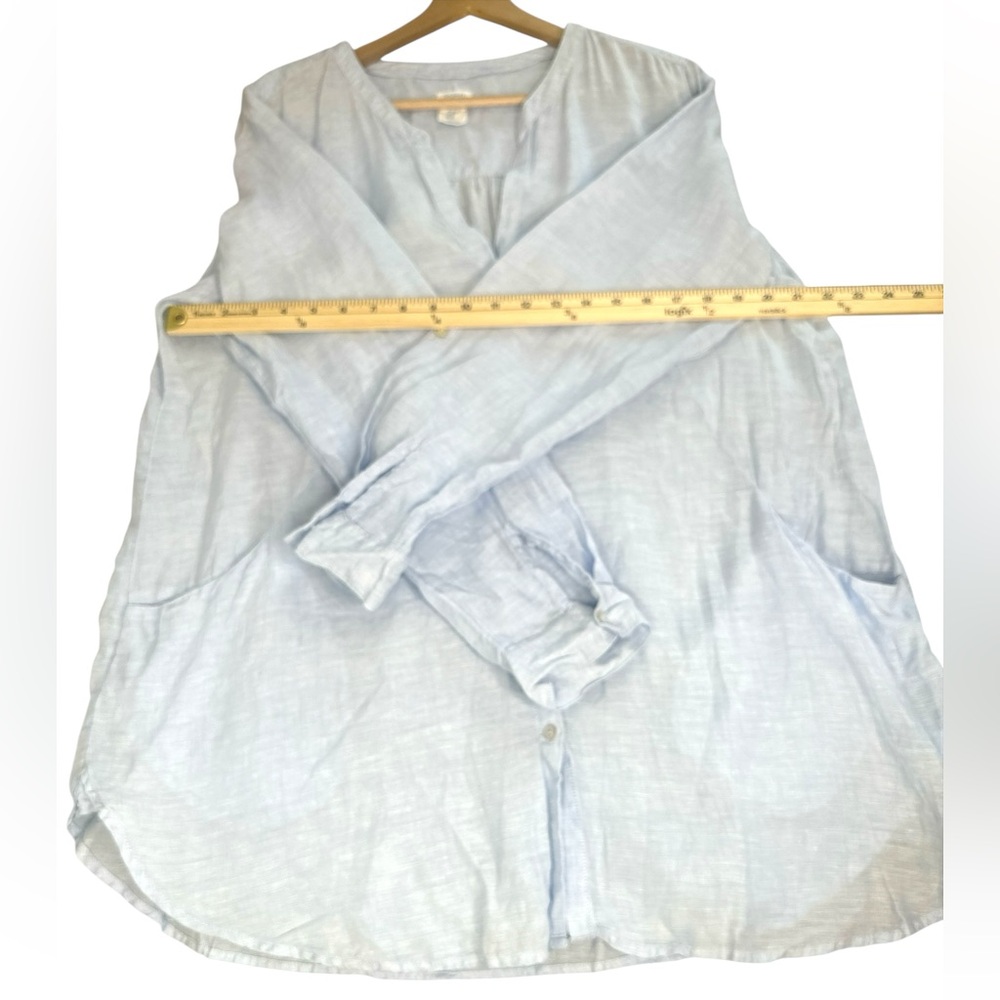 SIGRID OLSEN Classic Light Blue Oversized Linen Chambray Blouse w/ Pockets‎ XL - Picture 3 of 7